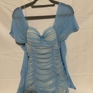 Elegant Blue Ruched Dress size L. Worn once to see Cinderella ballet